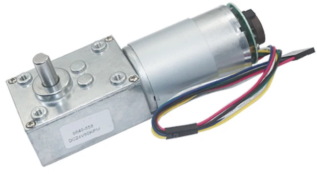 High Torque Gearmotor Self-Locking Worm Gear Motor with Encoder - 24V, 470RPM