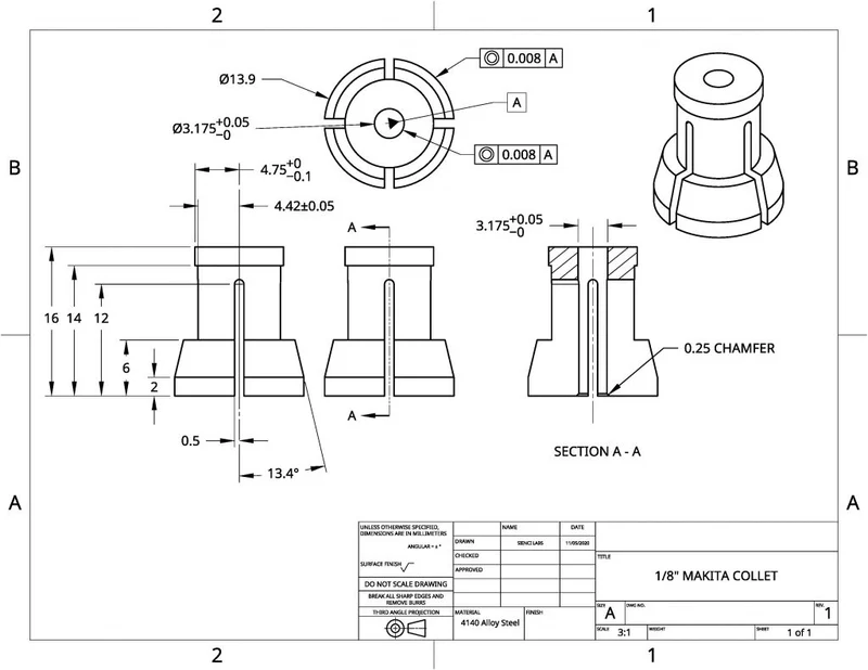 1/8″ Precision Collet For Makita RT0701