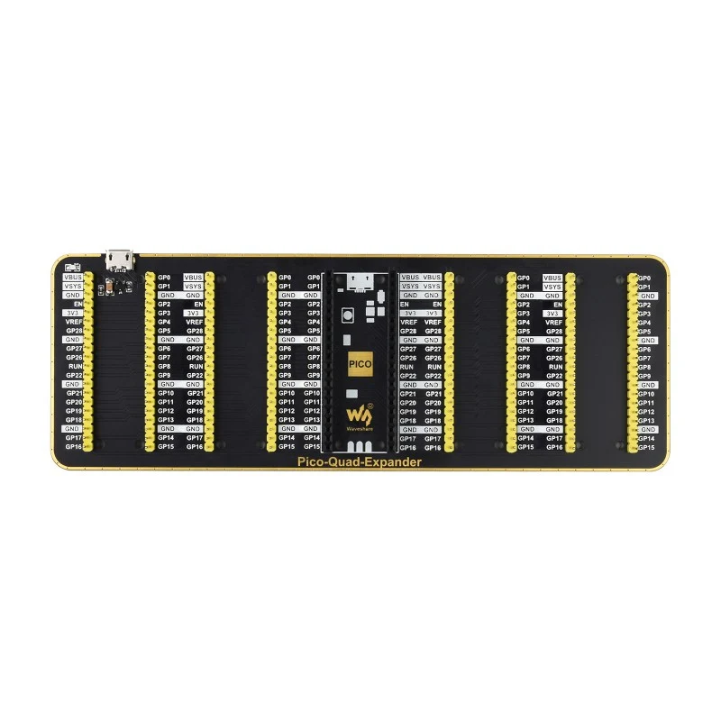 Quad GPIO Expander for Raspberry Pi Pico w/ 4 Male Headers & USB Power Connector