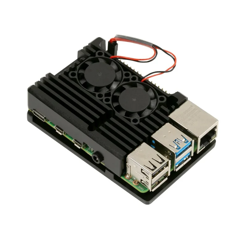 Aluminum Alloy Armor Case w/ Dual Cooling Fan & Heatsink for Raspberry Pi 4