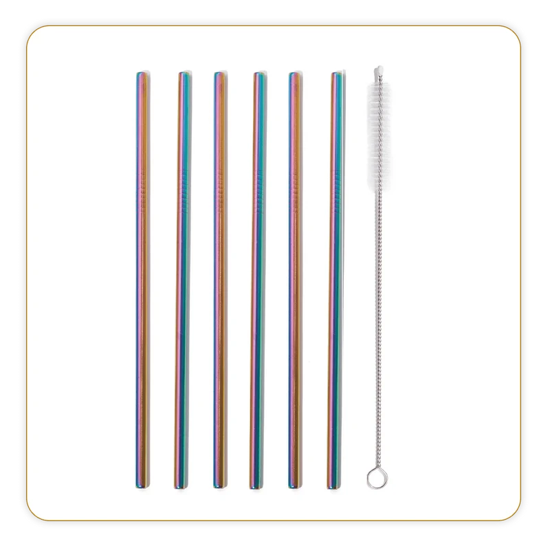 6 pailles Inox, Arc-en-ciel + goupillon