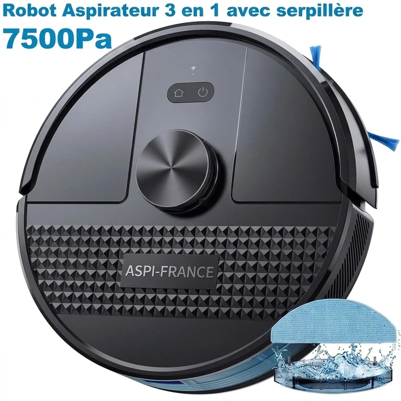 Robot Aspirateur Laveur SL68 – 3 en 1 | 7500 Pa | Wi-Fi & Serpillère | Aspi-France