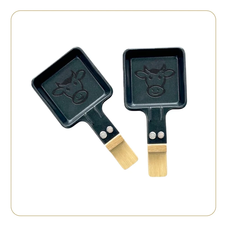 Lot de 2 poêlons à raclette universels carrés bois naturel, Les Meuuuh