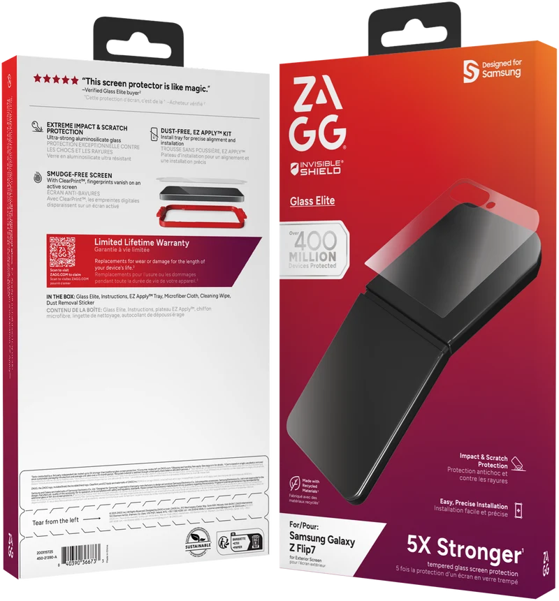 ZAGG Samsung Z Flip7 Invisibleshield Glass Elite Screen Protector