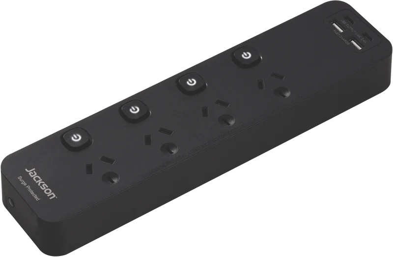 Jackson 4 Way Fast Charge USB-C/A Surge Protected Powerboard